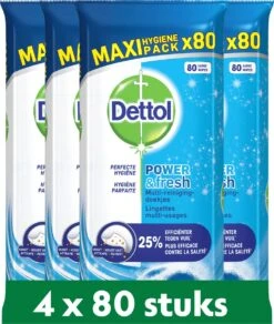 Dettol - Power & Fresh - Schoonmaakdoekjes - Oceaanfris - 4 X 80 Doekjes