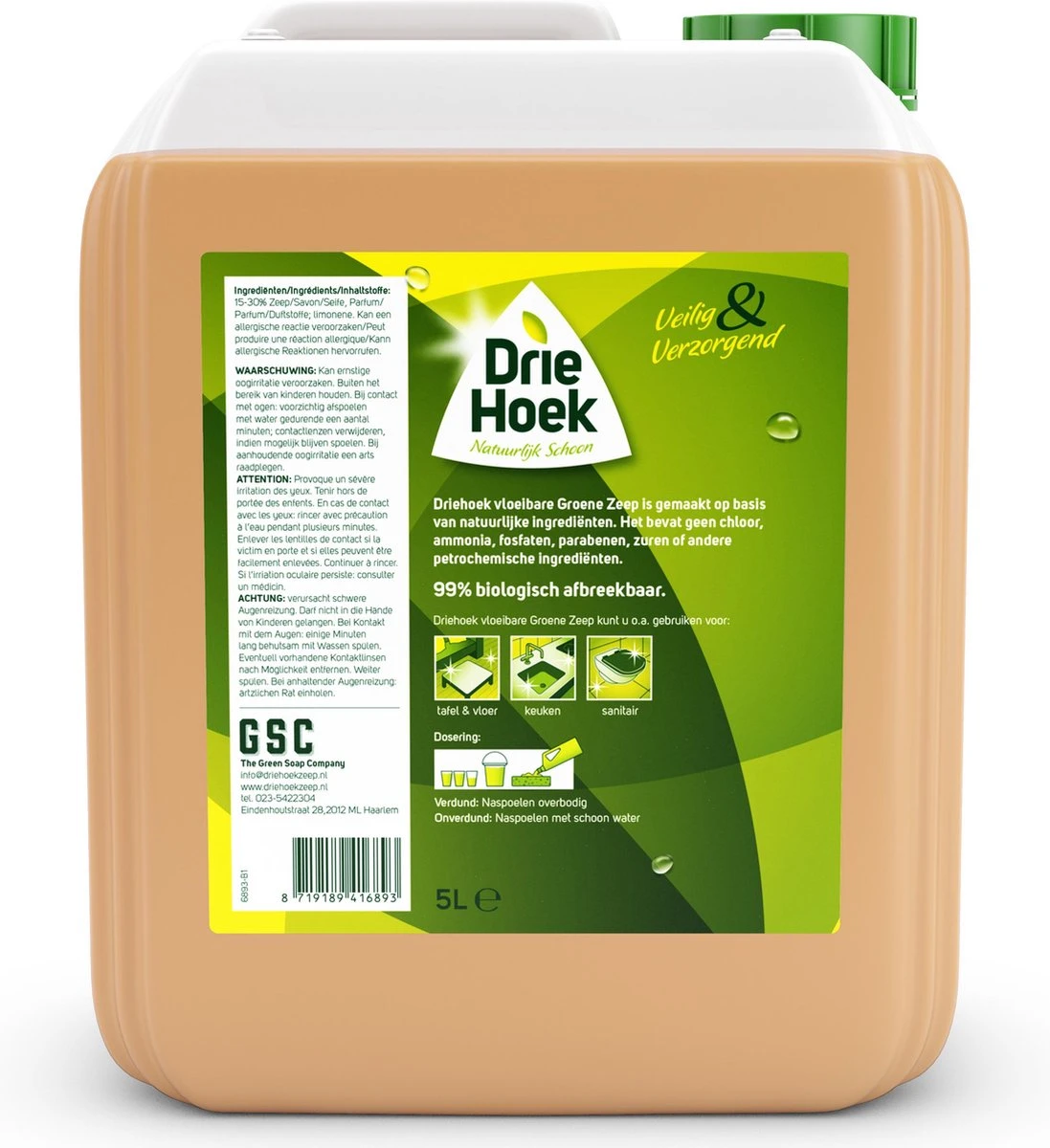 Driehoek - Vloeibare Groene Zeep - 5 Liter 4 Driehoek - Vloeibare Groene Zeep - 5 Liter - Afbeelding 2