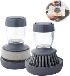 Afwasborstel Met Zeepdispenser – Met 3 Verschillende Opzet Stukken – Inclusief Houder – Grijs – Afwas Borstel Zeepreservoir – Zeep Handborstel – Doseerpomp – Afwasmiddel Dispenser – Navulbaar -Lifestyle-Productwinkel 1107x1200 3