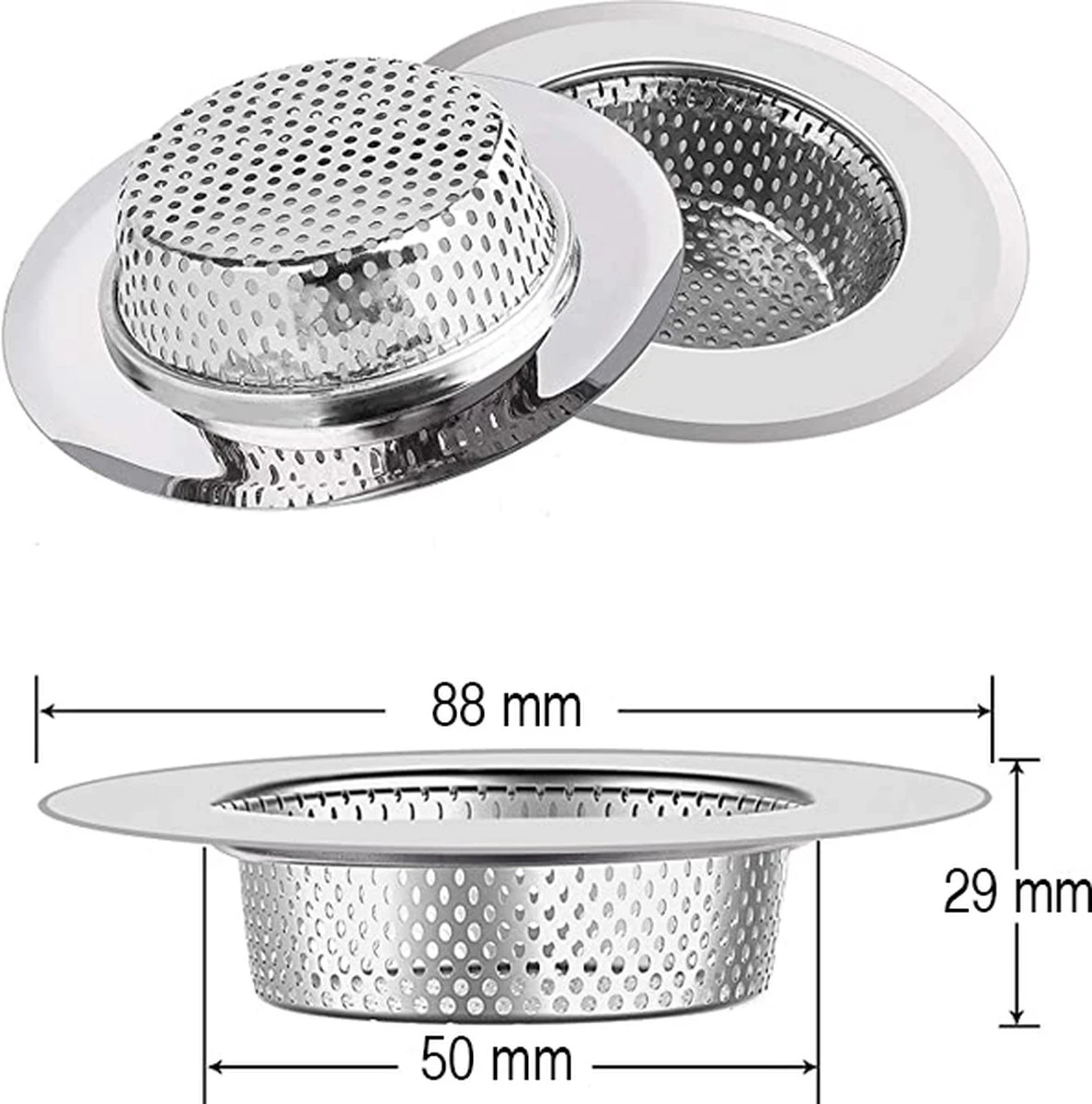 Luxe RVS Gootsteen Zeef Ø88mm - 50mm - Gootsteenstop - Afvoerzeef - Korfplug - Gootsteenbakje - Afvoerstop - Gootsteen Stop 80 Mm 3 Luxe RVS Gootsteen Zeef Ø88mm - 50mm - Gootsteenstop - Afvoerzeef - Korfplug - Gootsteenbakje - Afvoerstop - Gootsteen Stop 80 Mm