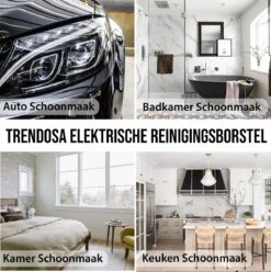 Trendosa Elektrische Schoonmaakborstel - Elektrische Schrobborstel - Poetsmachine - Handborstel - Scrubber- De Badkamer/Keuken/Auto- 10 Opzetstukken Geel -Lifestyle-Productwinkel 1196x1200 10