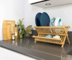 Budu Afdruiprek - Afdruiprekje Van Bamboe Hout - Afdruiprek Voor Afwas - Vaatwasrek - Keukenrek - Inklapbaar - Opvouwbaar - -Lifestyle-Productwinkel 1200x1000 1