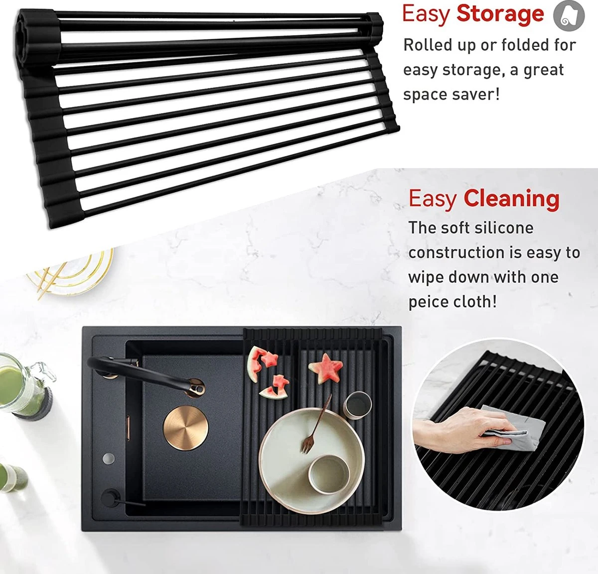 BOTC Afdruiprek - Verstelbaar - Afdruipmat Voor Afwas - Pannenonderzetter - Opvouwbaar 4 BOTC Afdruiprek - Verstelbaar - Afdruipmat Voor Afwas - Pannenonderzetter - Opvouwbaar - Afbeelding 2