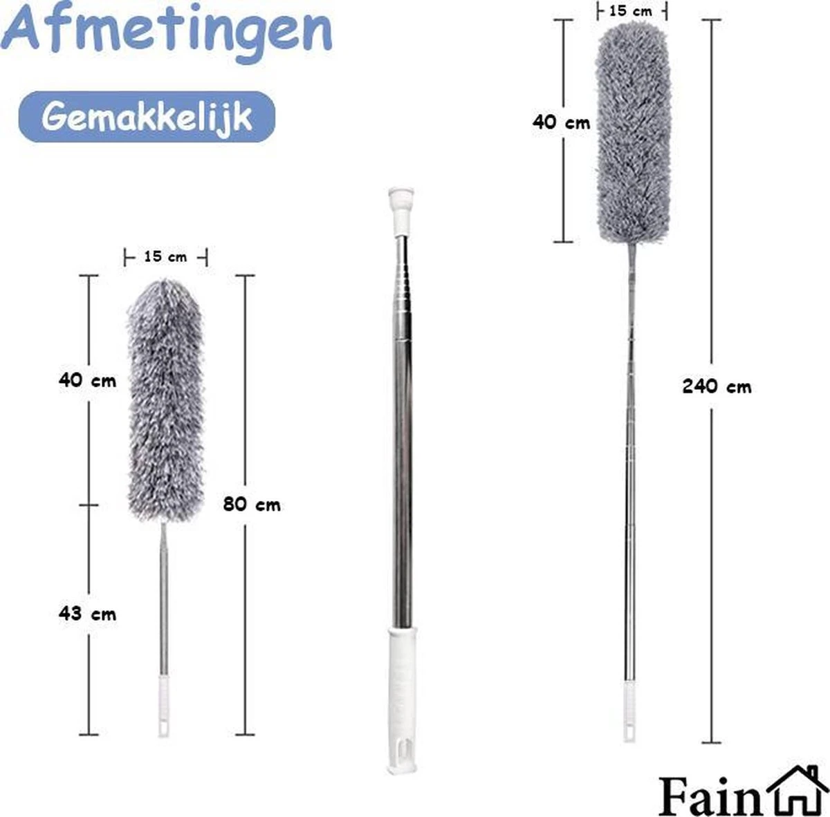 Fain® Plumeau Met Telescoopsteel – Grijs – 80 Tot 240 Cm - Uitschuifbaar – Wasbaar - Flexibel 360° Draaibaar – Duster - Microvezel Ragebol 8 Fain® Plumeau Met Telescoopsteel – Grijs – 80 Tot 240 Cm - Uitschuifbaar – Wasbaar - Flexibel 360° Draaibaar – Duster - Microvezel Ragebol - Afbeelding 6