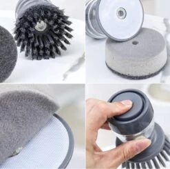 Afwasborstel Met Zeepdispenser – Met 3 Verschillende Opzet Stukken – Inclusief Houder – Grijs – Afwas Borstel Zeepreservoir – Zeep Handborstel – Doseerpomp – Afwasmiddel Dispenser – Navulbaar -Lifestyle-Productwinkel 1200x1189 5