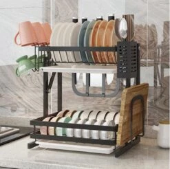 Doogo® Afdruiprek Met Lekbak 2 Laags – Inklapbaar - Muur Hangen Mogelijke - Afwasrek – Met 2 Lekbakken – Extra Accessories Voor Servies En Snijplanken - RVS -Lifestyle-Productwinkel 1200x1195 6