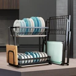 Doogo® Afdruiprek Met Lekbak 2 Laags – Inklapbaar - Muur Hangen Mogelijke - Afwasrek – Met 2 Lekbakken – Extra Accessories Voor Servies En Snijplanken - RVS -Lifestyle-Productwinkel 1200x1197 12