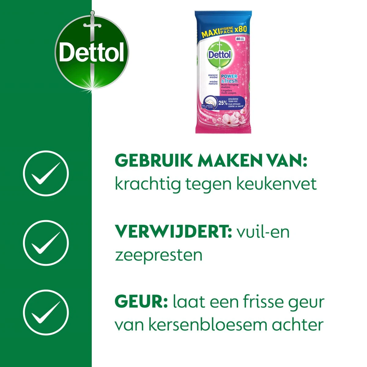 Dettol - Schoonmaakdoekjes - Power & Fresh - Kersenbloesem - 4 X 80 Stuks - Voordeelverpakking 9 Dettol - Schoonmaakdoekjes - Power & Fresh - Kersenbloesem - 4 X 80 Stuks - Voordeelverpakking - Afbeelding 7