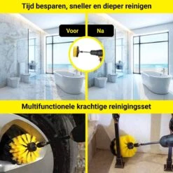 Merkloos 4-delige Borstelset Voor Boormachine - Inclusief Verlengstuk - Opzetborstels - Schrobborstel - Schuurborstel - Schoonmaakborstel - Tapijtreiniger - Brush - Geel - Gratis Verzending -Lifestyle-Productwinkel 1200x1200 1420