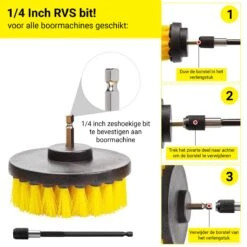 Merkloos 4-delige Borstelset Voor Boormachine - Inclusief Verlengstuk - Opzetborstels - Schrobborstel - Schuurborstel - Schoonmaakborstel - Tapijtreiniger - Brush - Geel - Gratis Verzending -Lifestyle-Productwinkel 1200x1200 1421