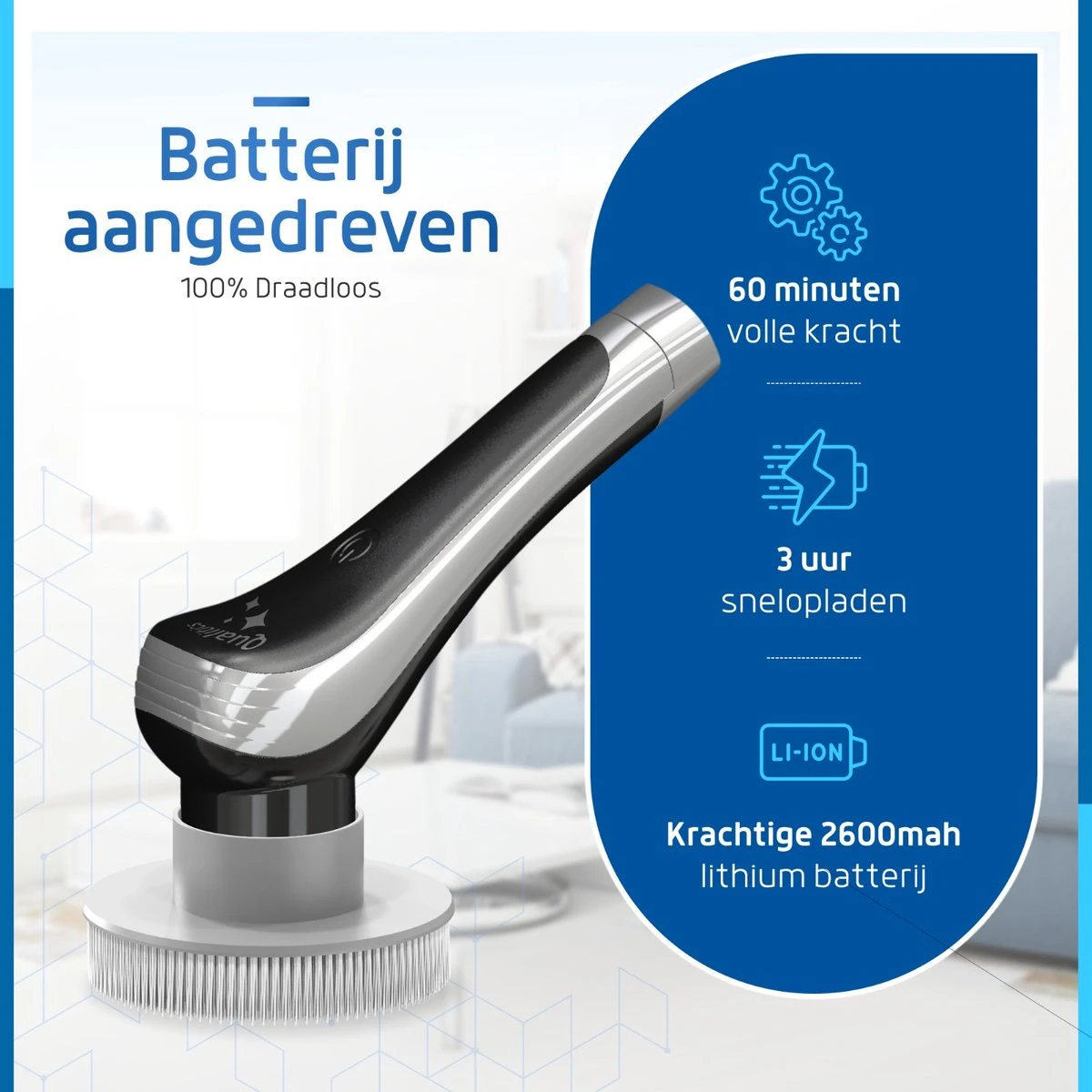 Qualitics Elektrische Schoonmaakborstel - Roterende Polijstmachine - Schrobborstel - Poetsmachine - Vloerreiniger Met 10 Opzetstukken 9 Qualitics Elektrische Schoonmaakborstel - Roterende Polijstmachine - Schrobborstel - Poetsmachine - Vloerreiniger Met 10 Opzetstukken - Afbeelding 7