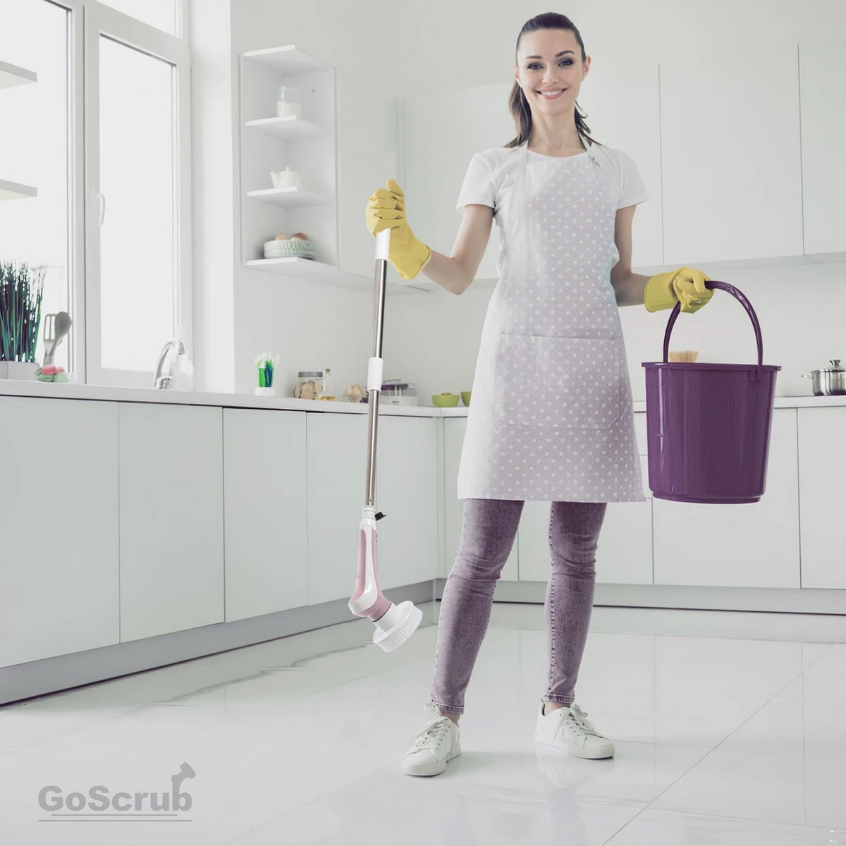 GoScrub® Elektrische Schoonmaakborstel – Elektrische Schrobber - Schrobborstel – Voor Badkamer Of Keuken – Schrobber Met Steel – Luiwagen – Polijstmachine - Roze 9 GoScrub® Elektrische Schoonmaakborstel – Elektrische Schrobber - Schrobborstel – Voor Badkamer Of Keuken – Schrobber Met Steel – Luiwagen – Polijstmachine - Roze - Afbeelding 7