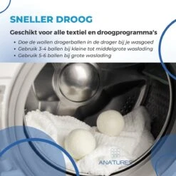 ANATURES Wollen XL Drogerballen 6 Stuks In Opbergmand – Herbruikbare Droogballen Wasdroger – Nieuw Zeelands RWS Schaapswol - Wasdrogerballen Duurzaam – Natuurlijke Wasverzachter -Lifestyle-Productwinkel 1200x1200 486