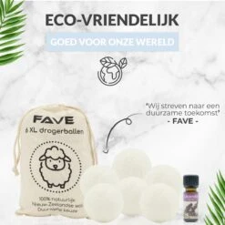 FAVE Drogerballen XL - 6 Stuks - Inclusief 2x Lavendelolie & Opbergzakje - Wasbol - Wasballen - Doseerbol - Droogballen - Duurzaam -Lifestyle-Productwinkel 1200x1200 549