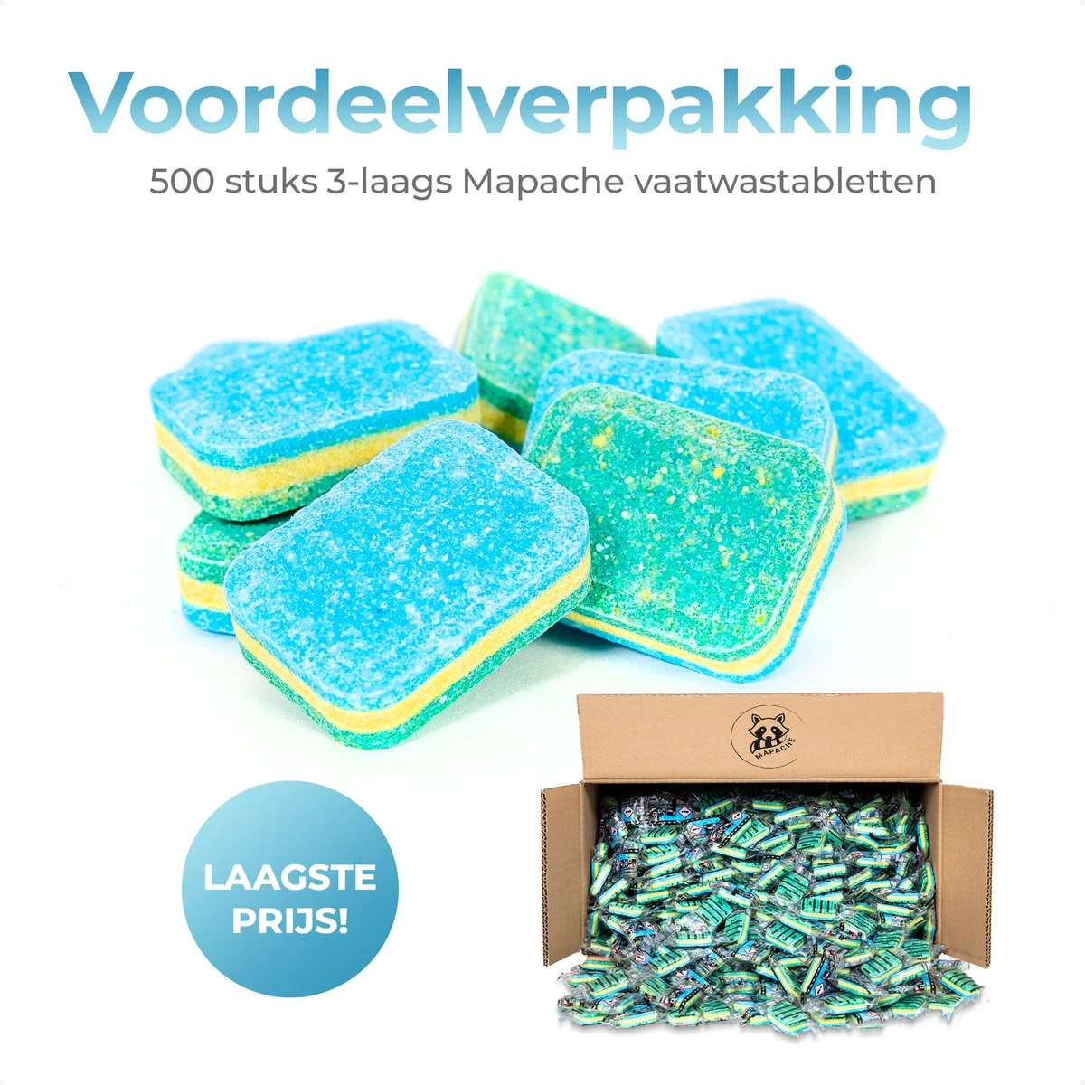 Mapache Vaatwastabletten 500 Stuks - 3 Laags - Voordeelverpakking 4 Mapache Vaatwastabletten 500 Stuks - 3 Laags - Voordeelverpakking - Afbeelding 2