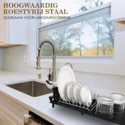 MIRI Afdruiprek – Afwasrek – Uitschuifbaar – Met Lekbak In Gootsteen – Afwas – Roestvrij Staal – Zwart -Lifestyle-Productwinkel 1200x1200 655