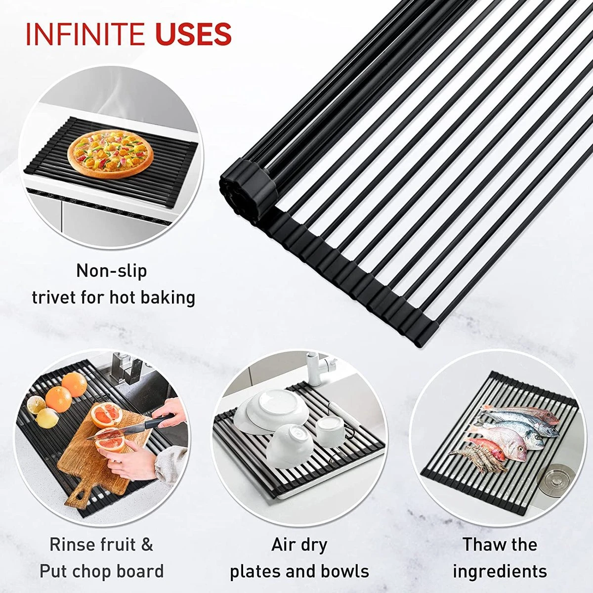 BOTC Afdruiprek - Verstelbaar - Afdruipmat Voor Afwas - Pannenonderzetter - Opvouwbaar 10 BOTC Afdruiprek - Verstelbaar - Afdruipmat Voor Afwas - Pannenonderzetter - Opvouwbaar - Afbeelding 8