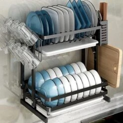 Doogo® Afdruiprek Met Lekbak 2 Laags – Inklapbaar - Muur Hangen Mogelijke - Afwasrek – Met 2 Lekbakken – Extra Accessories Voor Servies En Snijplanken - RVS -Lifestyle-Productwinkel 1200x1200 887