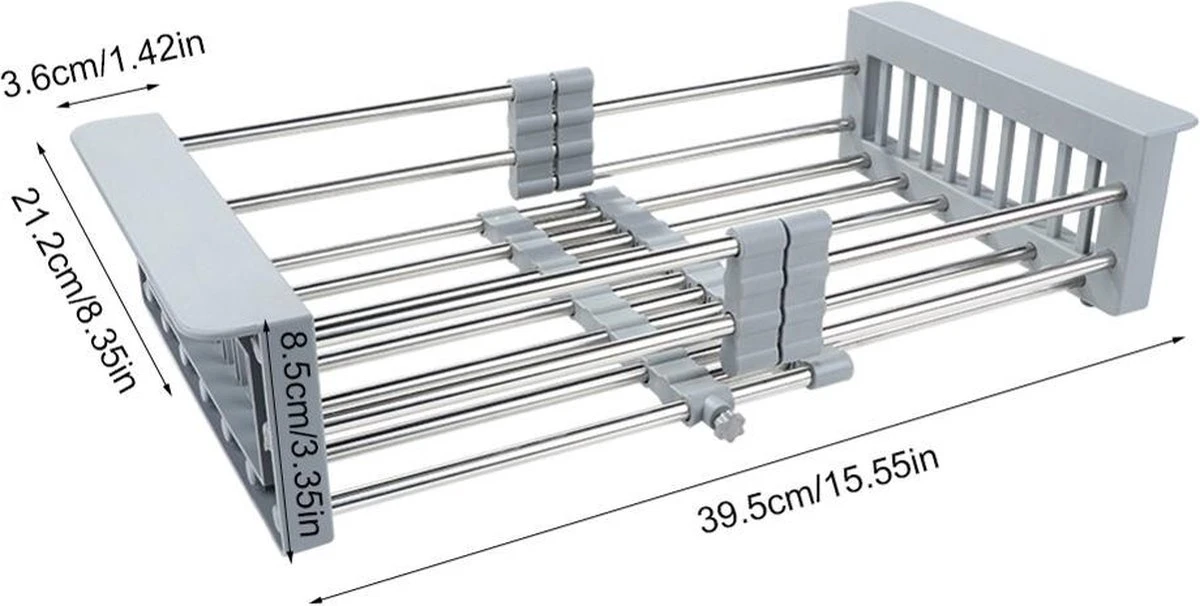 IBright Verstelbare Keukenrek - Gootsteen Mand - Afdruiprek – Vergiet – Verstelbaar In Lengte - Uitschuifbaar - RVS Grijs 3 IBright Verstelbare Keukenrek - Gootsteen Mand - Afdruiprek – Vergiet – Verstelbaar In Lengte - Uitschuifbaar - RVS Grijs