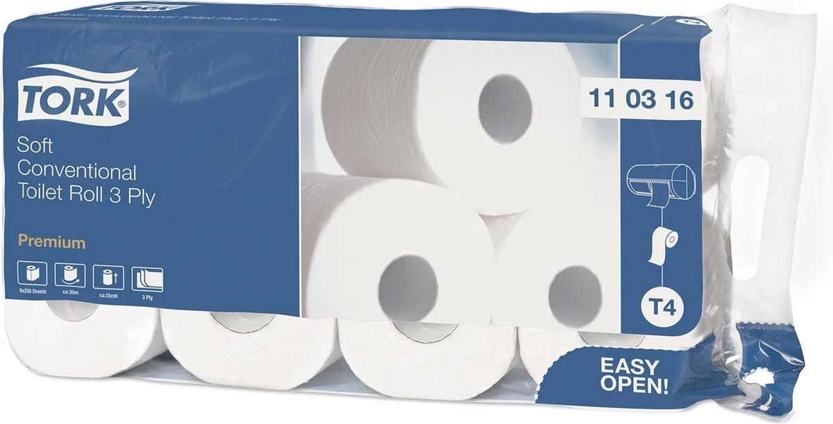 Tork Traditioneel Toiletpapier 3-laags Wit 250 Vel T4 Premium 5 Tork Traditioneel Toiletpapier 3-laags Wit 250 Vel T4 Premium - Afbeelding 3