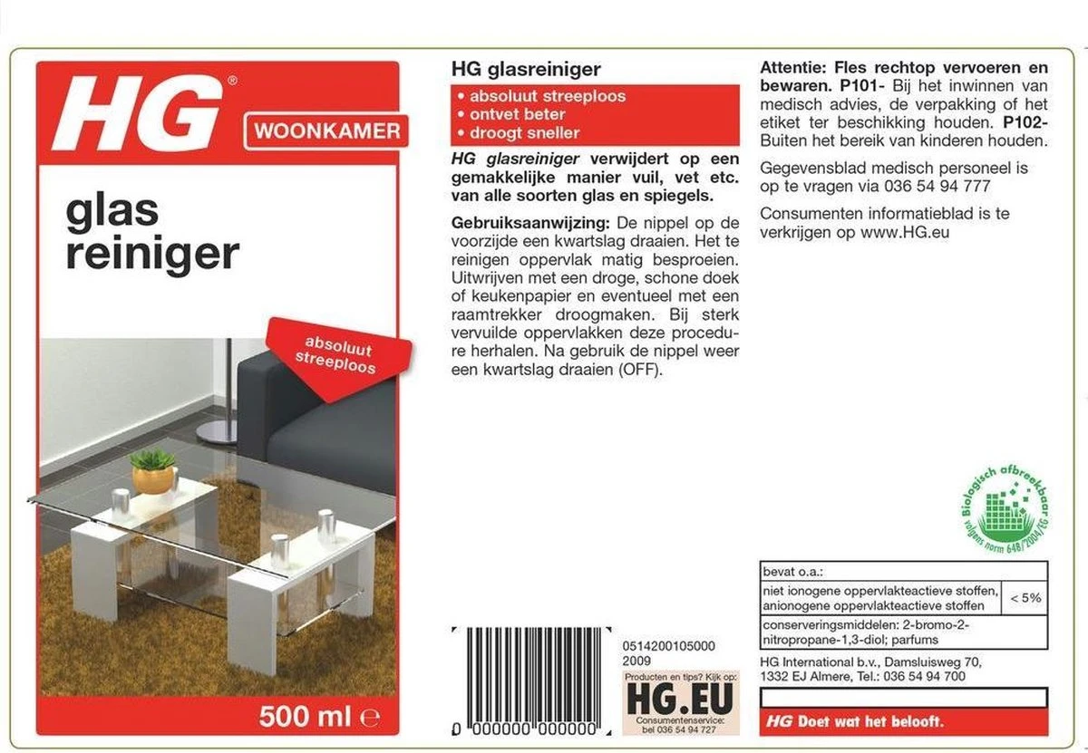 HG Glasreiniger - 500ml - 100% Streeploze Glans - Snel Droog 4 HG Glasreiniger - 500ml - 100% Streeploze Glans - Snel Droog - Afbeelding 2