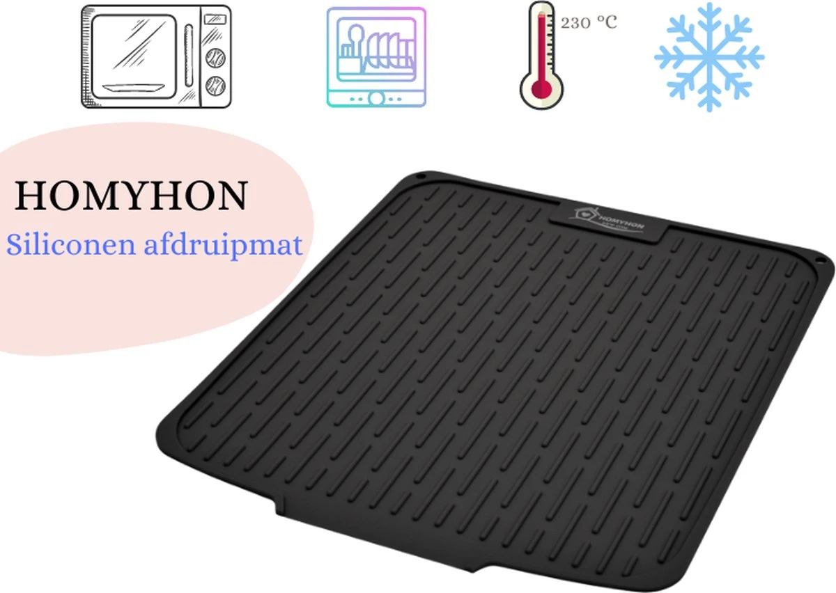HOMYHON Afdruipmat -Afdruipmat Siliconen -Pannenonderzetter- Antislip -Hittebestendig - Aanrecht Mat -Siliconen Mat - 40 X 46 Cm - Zwart 3 HOMYHON Afdruipmat -Afdruipmat Siliconen -Pannenonderzetter- Antislip -Hittebestendig - Aanrecht Mat -Siliconen Mat - 40 X 46 Cm - Zwart