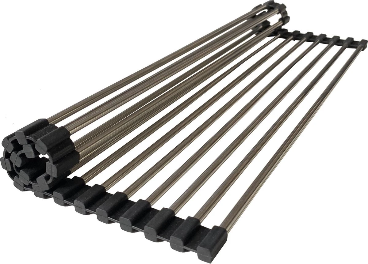 Highport Oprolbaar Vaat Droogrek - Scandinavisch Design - Opvouwbaar Hittebestendig Roestvrijstalen Keuken Afdruiprek - Vaatwasser Geschikt - Sterke 18-staafs Onderzetter - Foodgrade Materiaal 4 Highport Oprolbaar Vaat Droogrek - Scandinavisch Design - Opvouwbaar Hittebestendig Roestvrijstalen Keuken Afdruiprek - Vaatwasser Geschikt - Sterke 18-staafs Onderzetter - Foodgrade Materiaal - Afbeelding 2