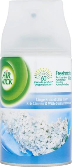 AIRWICK Freshmatic Automatische Spray Refill Frisse Linnen & Witte Bloemen Krimp - (3x250ml) -Lifestyle-Productwinkel 519x1200 1