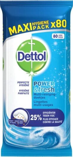 Dettol - Power & Fresh - Schoonmaakdoekjes - Oceaanfris - 4 X 80 Doekjes -Lifestyle-Productwinkel 556x1200