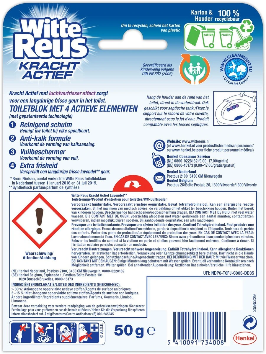 Witte Reus Kracht Actief Toiletblok - Lavendel - WC Blokjes Voordeelverpakking - 10 Stuks 9 Witte Reus Kracht Actief Toiletblok - Lavendel - WC Blokjes Voordeelverpakking - 10 Stuks - Afbeelding 7