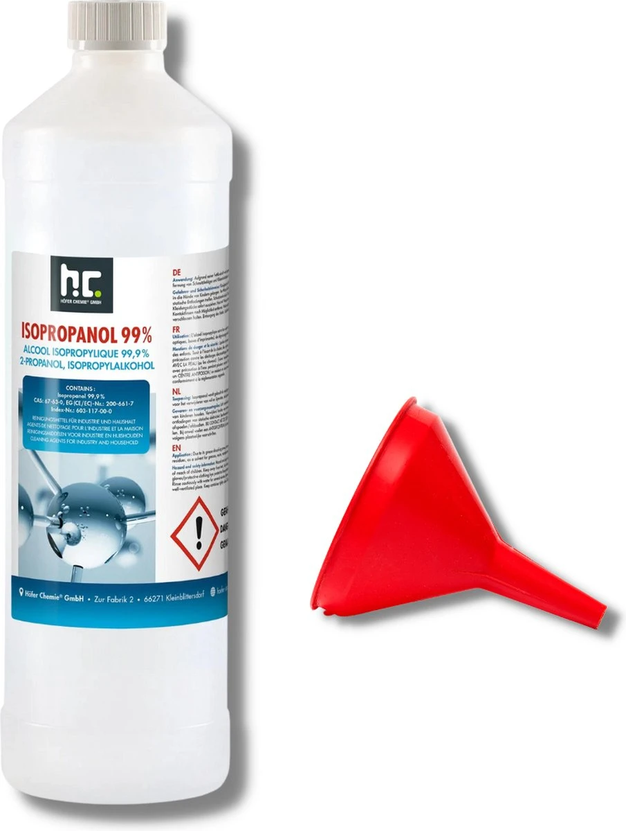 Isopropyl Alcohol - Isopropanol - IPA - Isopropyl - 99,9% Zuiver - 1000ml - Inclusief Trechter 2 Isopropyl Alcohol - Isopropanol - IPA - Isopropyl - 99,9% Zuiver - 1000ml - Inclusief Trechter
